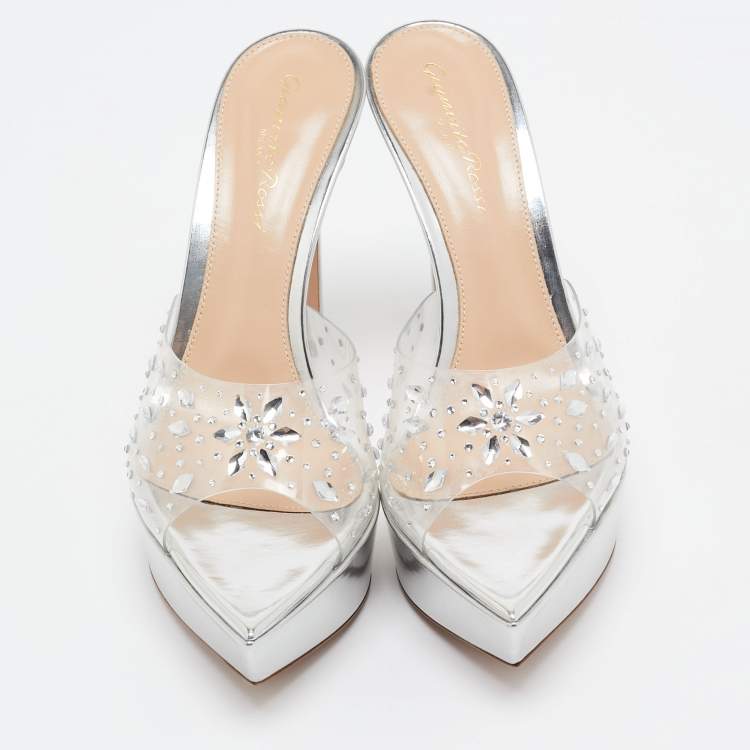 Pre Owned Gianvito Rossi Transparent PVC Crystal Embellished Betty Platform Sandals Size 37.5