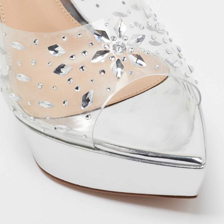 Pre Owned Gianvito Rossi Transparent PVC Crystal Embellished Betty Platform Sandals Size 37.5