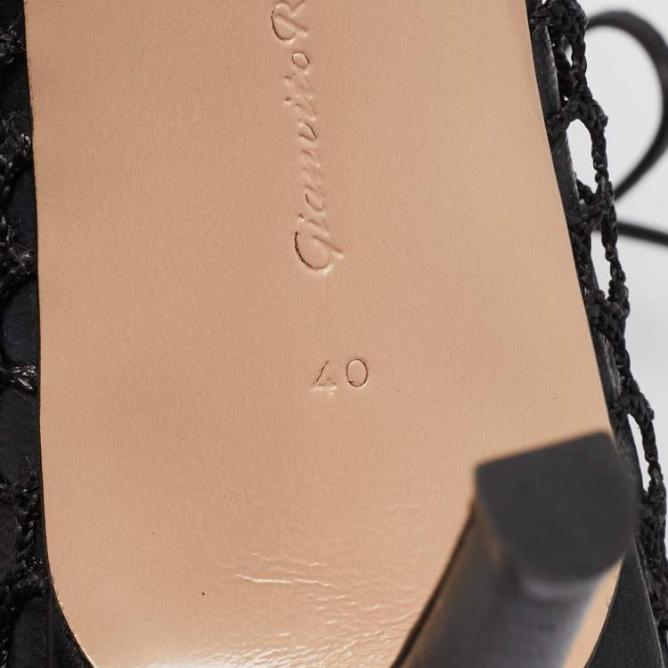 Pre Owned Gianvito Rossi Black Mesh and Leather Lace Up Open Toe Booties Size 40