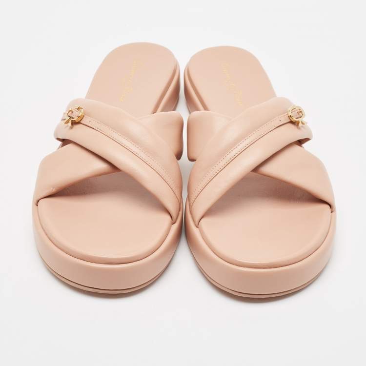 Pre Owned Gianvito Rossi Pink Leather Alima Slide Flats Size 41.5