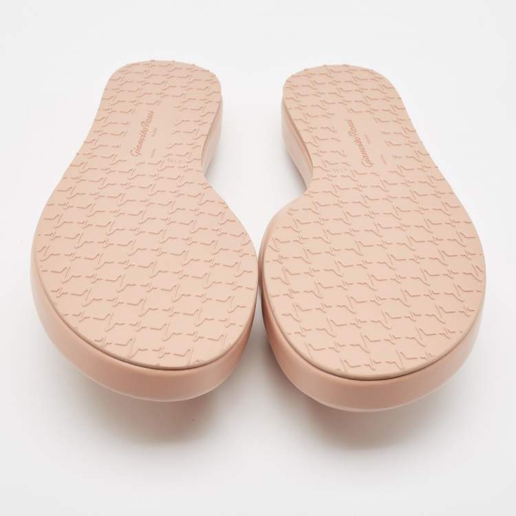 Pre Owned Gianvito Rossi Pink Leather Alima Slide Flats Size 41.5