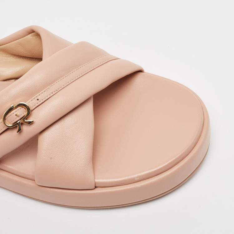 Pre Owned Gianvito Rossi Pink Leather Alima Slide Flats Size 41.5