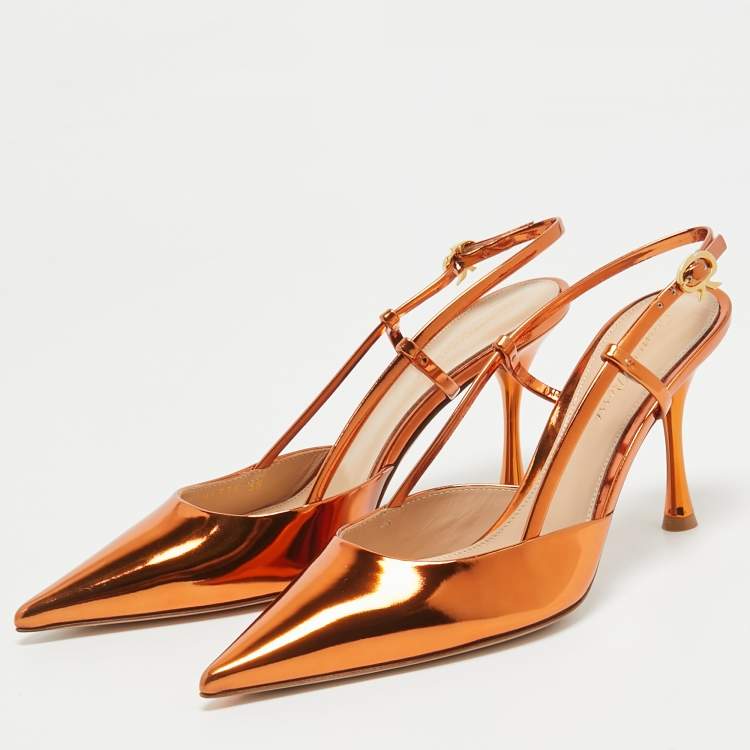 Pre Owned Gianvito Rossi Metallic Leather Ascent Slingback Pumps Size 38
