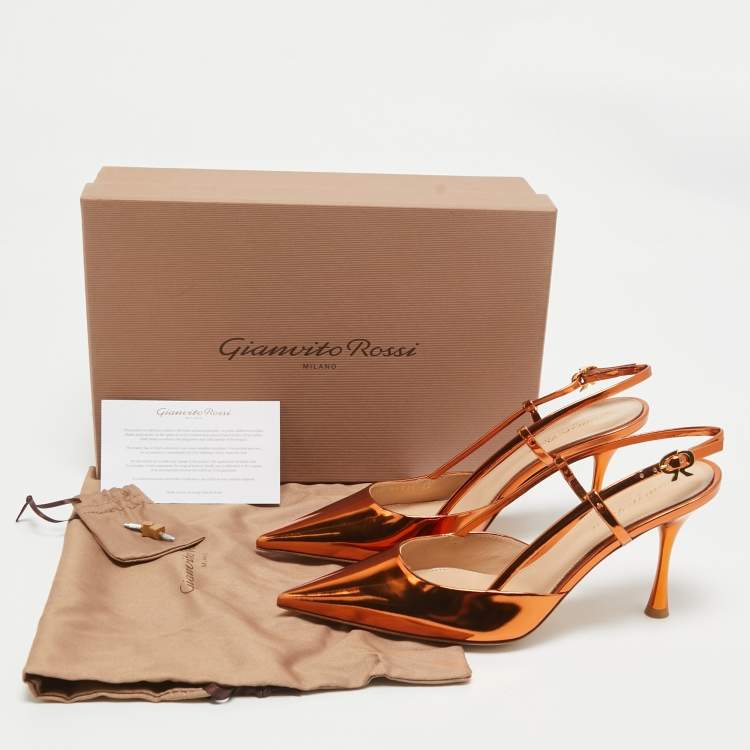 Pre Owned Gianvito Rossi Metallic Leather Ascent Slingback Pumps Size 38