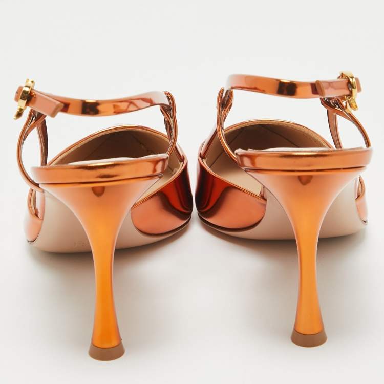 Pre Owned Gianvito Rossi Metallic Leather Ascent Slingback Pumps Size 38