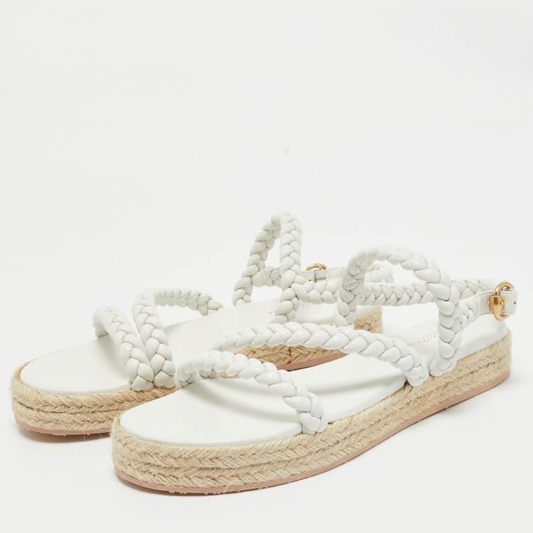 مملوكة مسبقًا Gianvito Rossi White Braided Leather Espadrille Platform Sandals Size 41