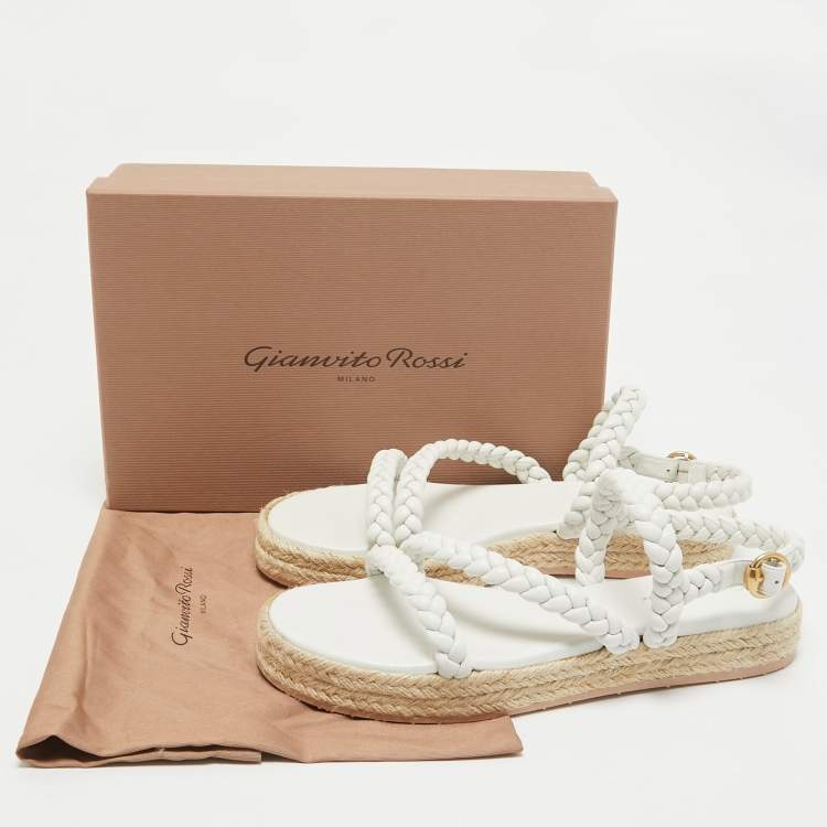 مملوكة مسبقًا Gianvito Rossi White Braided Leather Espadrille Platform Sandals Size 41
