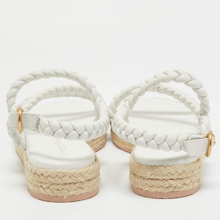 مملوكة مسبقًا Gianvito Rossi White Braided Leather Espadrille Platform Sandals Size 41