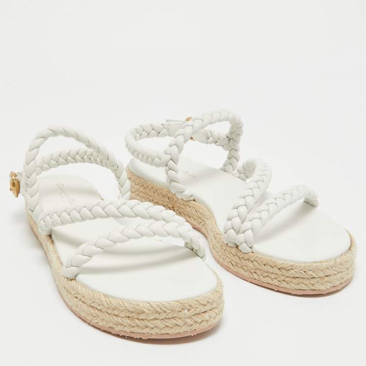 مملوكة مسبقًا Gianvito Rossi White Braided Leather Espadrille Platform Sandals Size 41