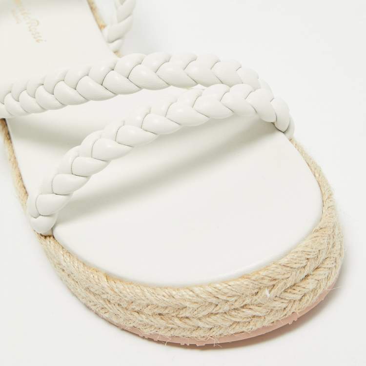 مملوكة مسبقًا Gianvito Rossi White Braided Leather Espadrille Platform Sandals Size 41
