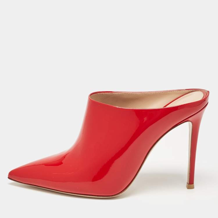 Pre Owned Gianvito Rossi Red Patent Leather Nova Mules Size 39