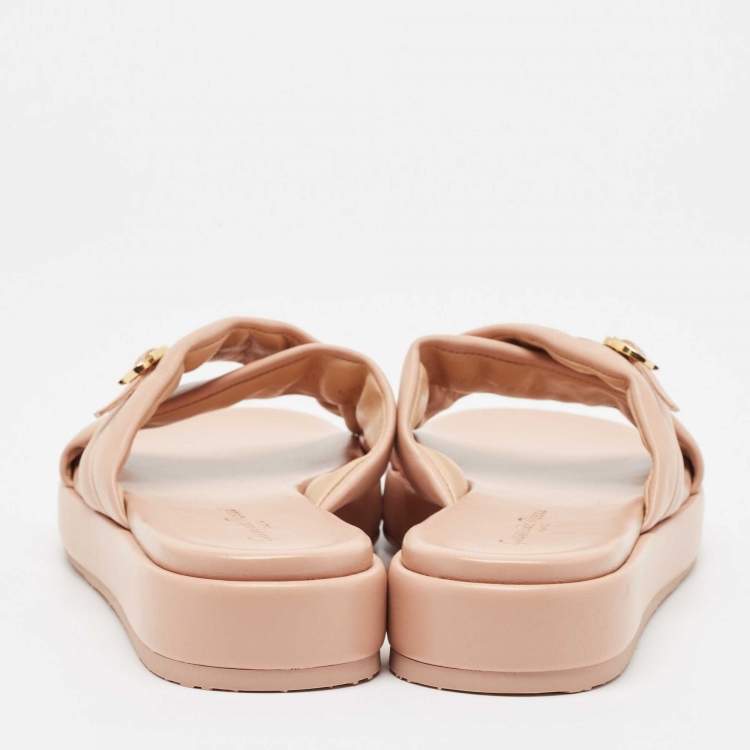 Pre Owned Gianvito Rossi Pink Leather alima Criss Cross Flat Slides Size 40.5