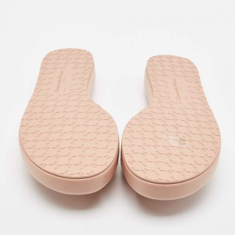 Pre Owned Gianvito Rossi Pink Leather alima Criss Cross Flat Slides Size 40.5
