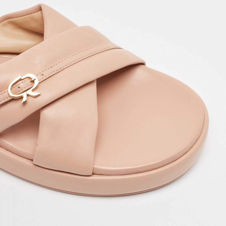 Pre Owned Gianvito Rossi Pink Leather alima Criss Cross Flat Slides Size 40.5