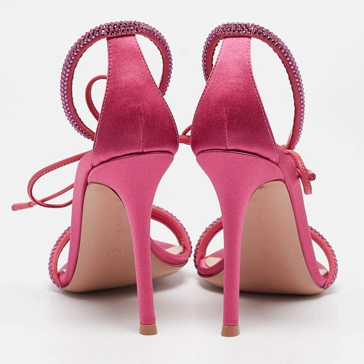 Pre Owned Gianvito Rossi Pink Satin Montecarlo Ankle Strap Sandals Size 36