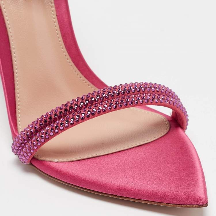 Pre Owned Gianvito Rossi Pink Satin Montecarlo Ankle Strap Sandals Size 36