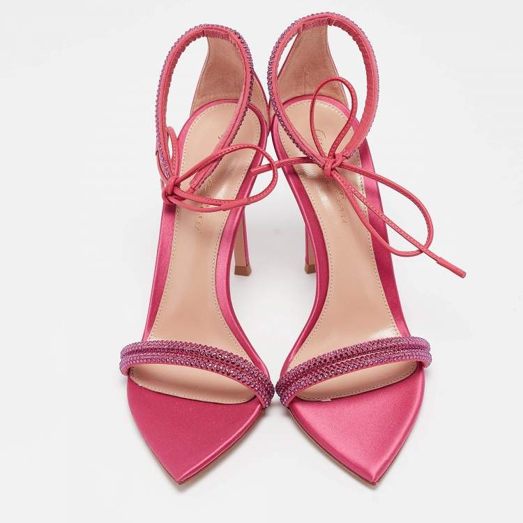 Pre Owned Gianvito Rossi Pink Satin Montecarlo Ankle Strap Sandals Size 36