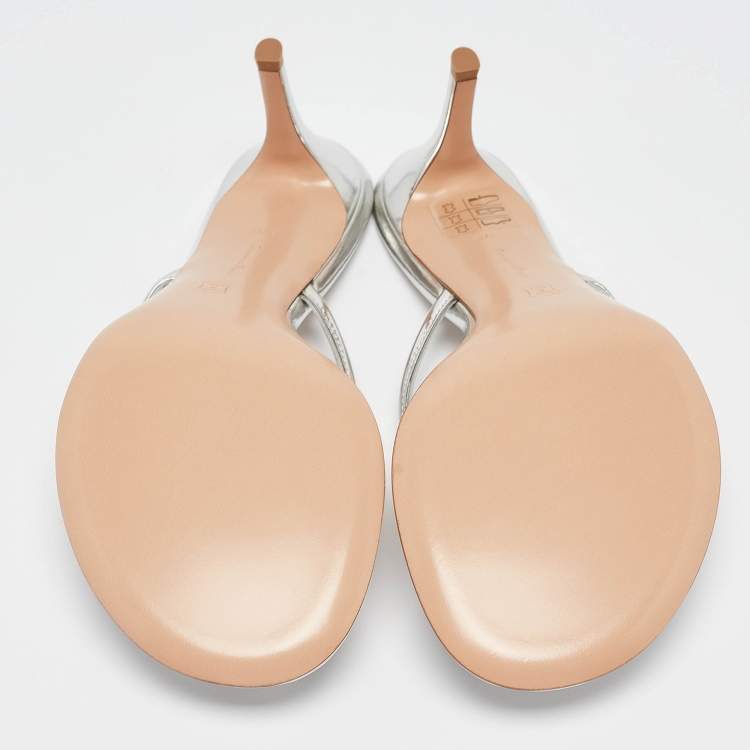 Pre Owned Gianvito Rossi Silver Patent Leather Calypso Thong Sandals Size 37.5