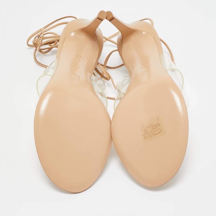 Pre Owned Gianvito Rossi Beige Leather and PVC Plexi Thong Wrap Sandals Size 37.5