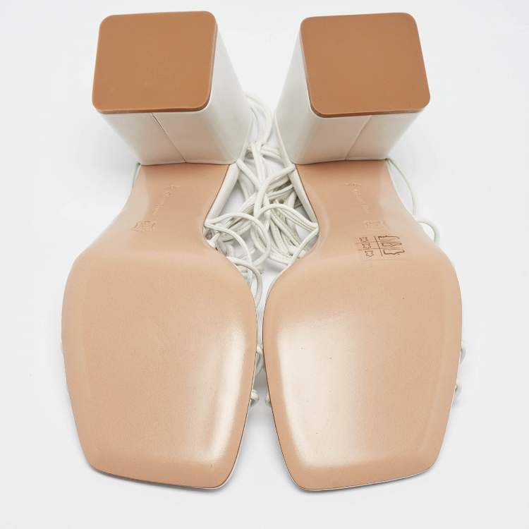 Pre Owned Gianvito Rossi White Leather Minas Ankle Tie Sandals Size 40.5