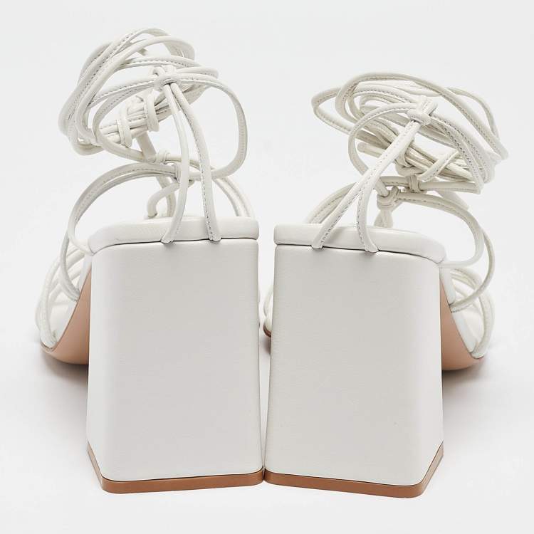 Pre Owned Gianvito Rossi White Leather Minas Ankle Tie Sandals Size 40.5