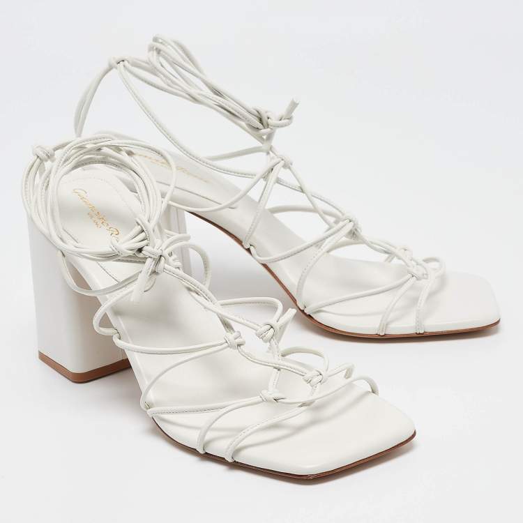 Pre Owned Gianvito Rossi White Leather Minas Ankle Tie Sandals Size 40.5