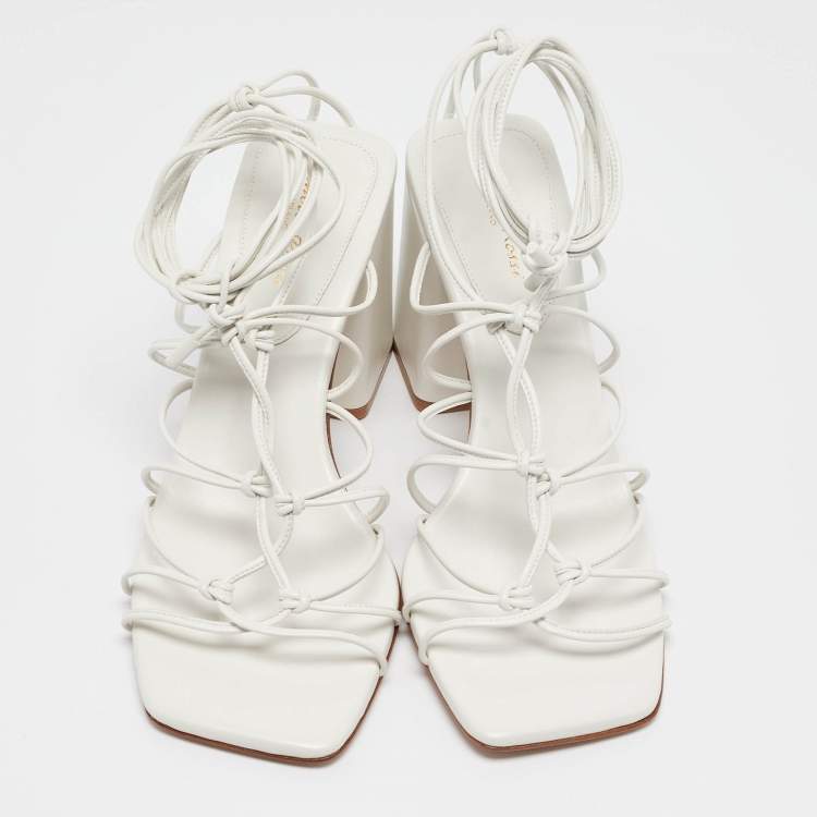 Pre Owned Gianvito Rossi White Leather Minas Ankle Tie Sandals Size 40.5