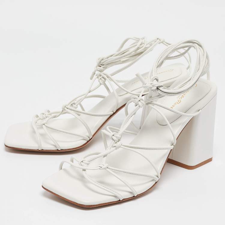 Pre Owned Gianvito Rossi White Leather Minas Ankle Tie Sandals Size 40.5