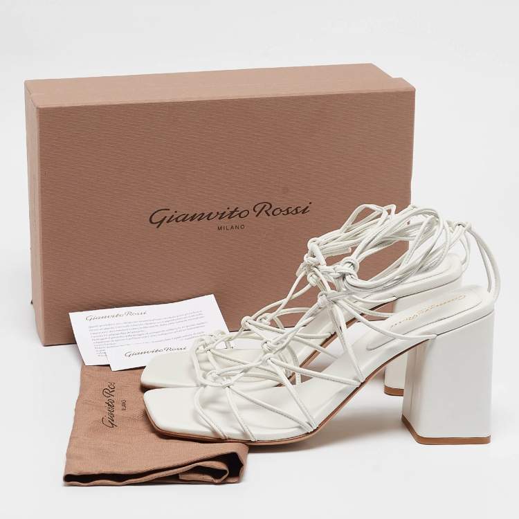 Pre Owned Gianvito Rossi White Leather Minas Ankle Tie Sandals Size 40.5
