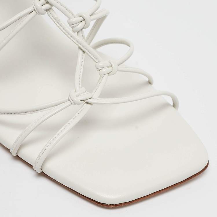 Pre Owned Gianvito Rossi White Leather Minas Ankle Tie Sandals Size 40.5