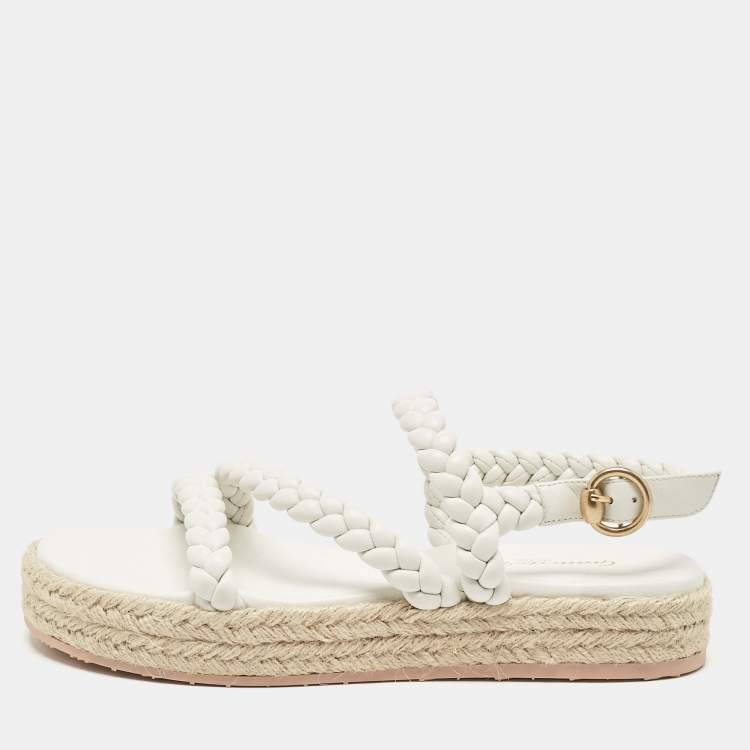 Pre Owned Gianvito Rossi White Braided Leather Platform Espadrille Sandals Size 36.5