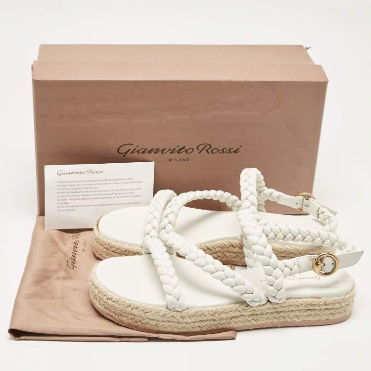 Pre Owned Gianvito Rossi White Braided Leather Platform Espadrille Sandals Size 36.5