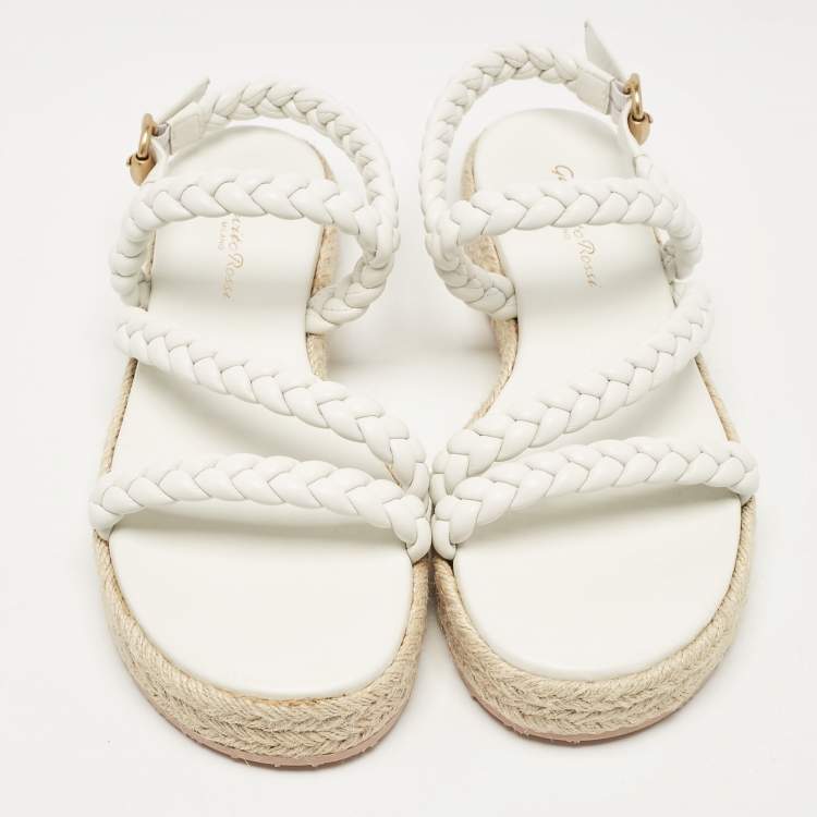 Pre Owned Gianvito Rossi White Braided Leather Platform Espadrille Sandals Size 36.5