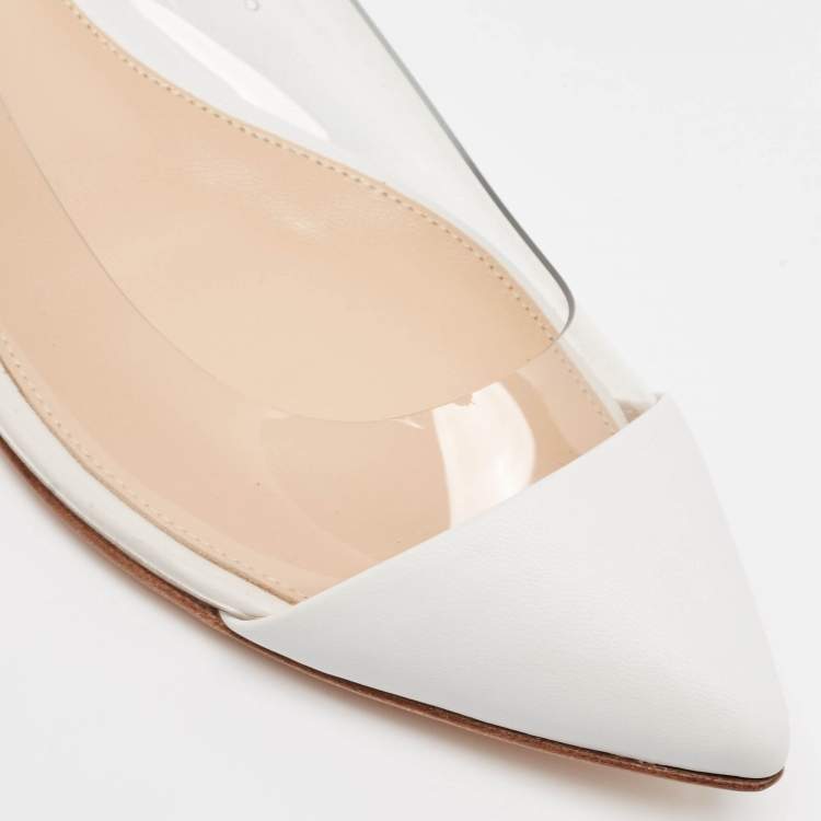 Pre Owned Gianvito Rossi White Leather and PVC Plexi Ballet Flats Size 39.5
