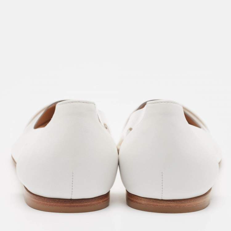 Pre Owned Gianvito Rossi White Leather and PVC Plexi Ballet Flats Size 39.5