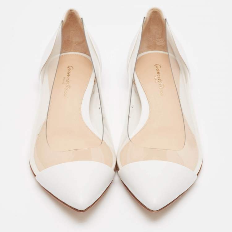 Pre Owned Gianvito Rossi White Leather and PVC Plexi Ballet Flats Size 39.5