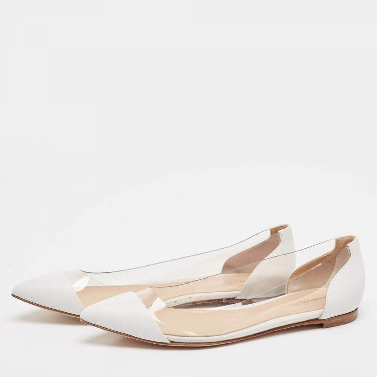Pre Owned Gianvito Rossi White Leather and PVC Plexi Ballet Flats Size 39.5