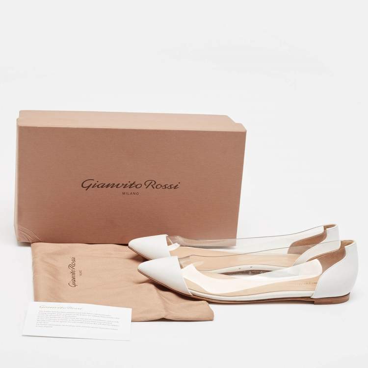 Pre Owned Gianvito Rossi White Leather and PVC Plexi Ballet Flats Size 39.5