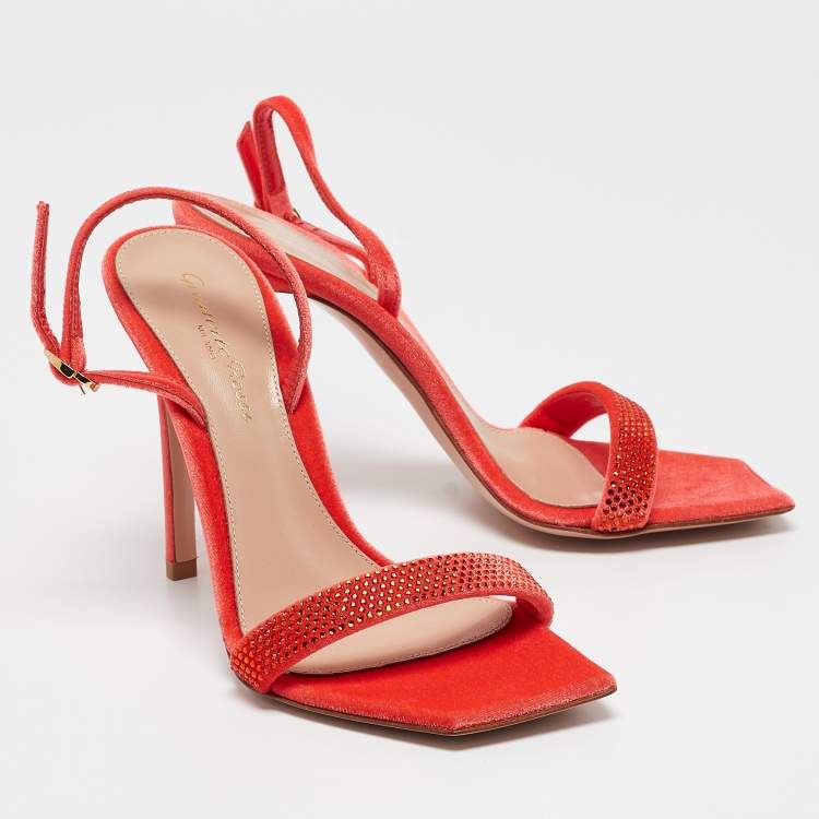 Pre Owned Gianvito Rossi Orange Velvet Britney Slingback Sandals Size 36