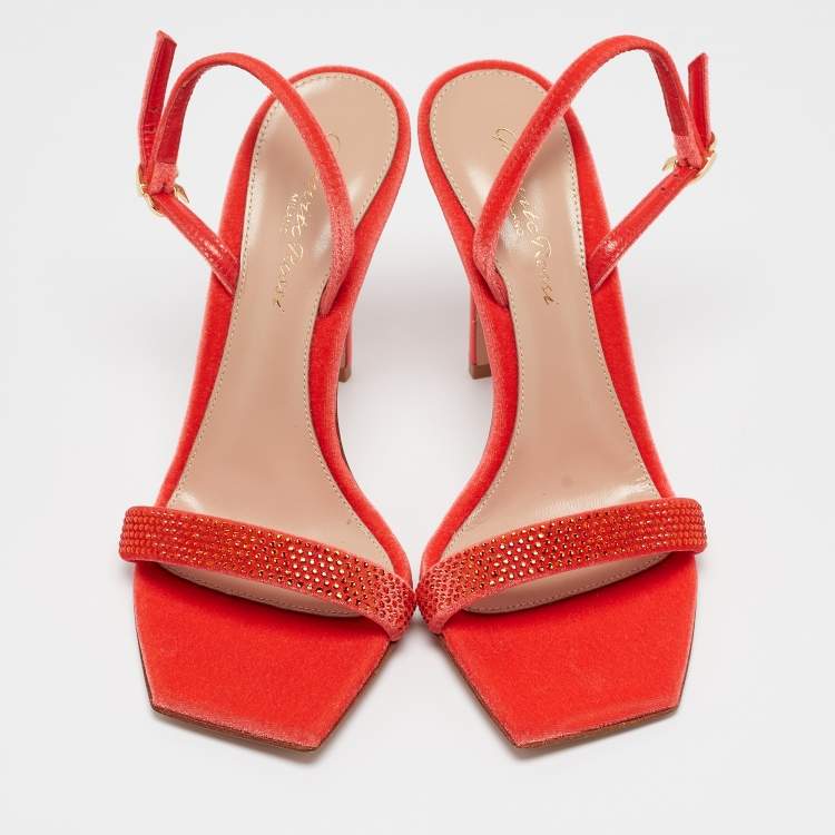 Pre Owned Gianvito Rossi Orange Velvet Britney Slingback Sandals Size 36