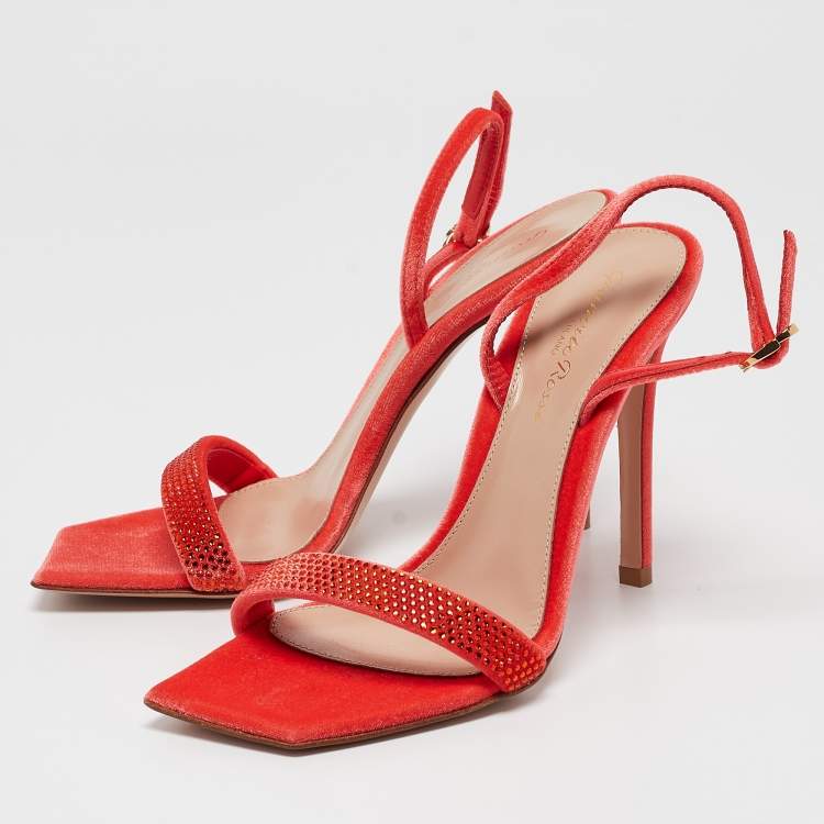 Pre Owned Gianvito Rossi Orange Velvet Britney Slingback Sandals Size 36