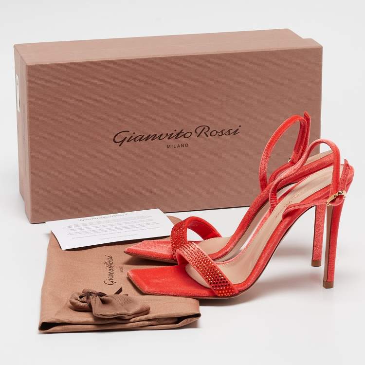 Pre Owned Gianvito Rossi Orange Velvet Britney Slingback Sandals Size 36