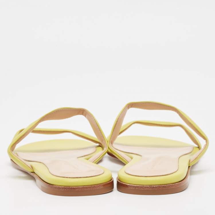 Pre Owned Gianvito Rossi Green Leather Wavy Flat Slides Size 38