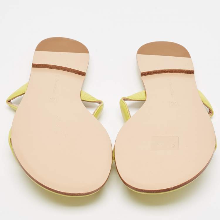Pre Owned Gianvito Rossi Green Leather Wavy Flat Slides Size 38