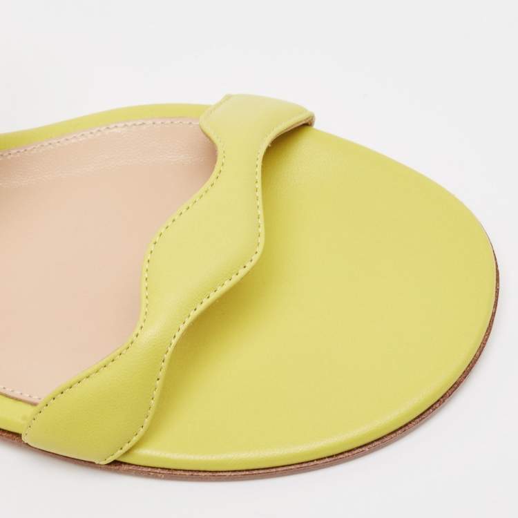 Pre Owned Gianvito Rossi Green Leather Wavy Flat Slides Size 38