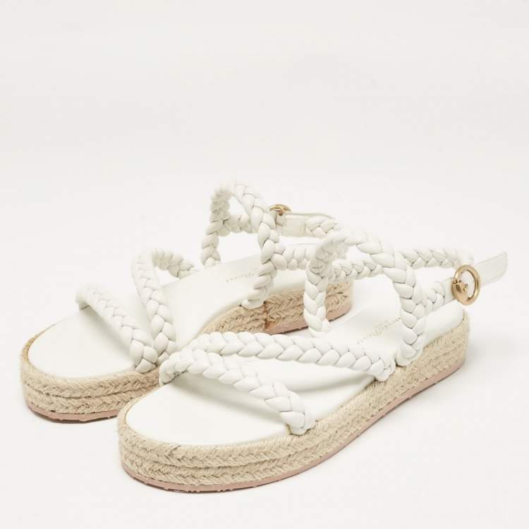 Pre Owned Gianvito Rossi White Braided Leather Platform Espadrille Sandals Size 36.5