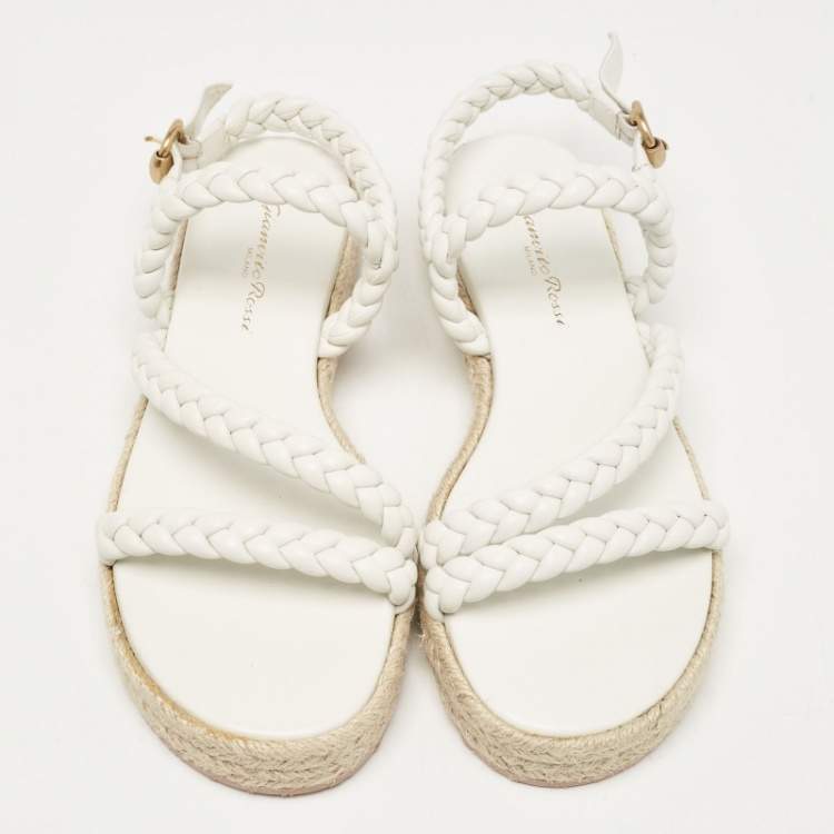 Pre Owned Gianvito Rossi White Braided Leather Platform Espadrille Sandals Size 36.5
