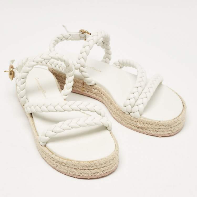 Pre Owned Gianvito Rossi White Braided Leather Platform Espadrille Sandals Size 36.5