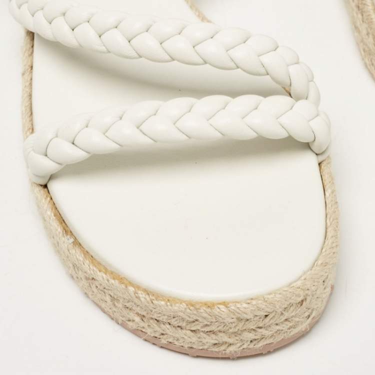 Pre Owned Gianvito Rossi White Braided Leather Platform Espadrille Sandals Size 36.5