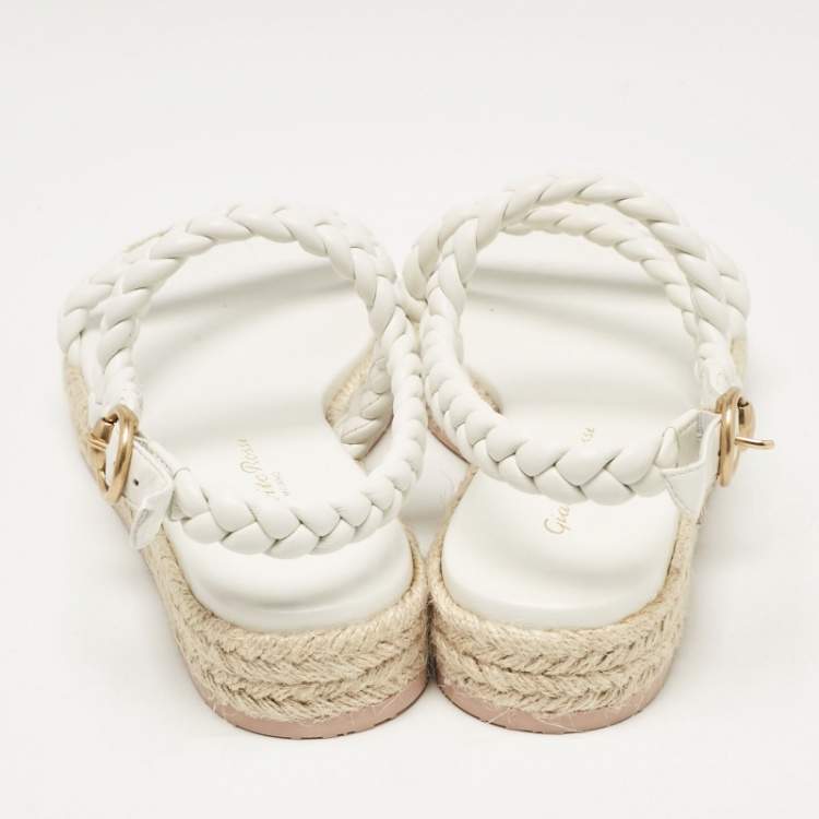 Pre Owned Gianvito Rossi White Braided Leather Platform Espadrille Sandals Size 36.5